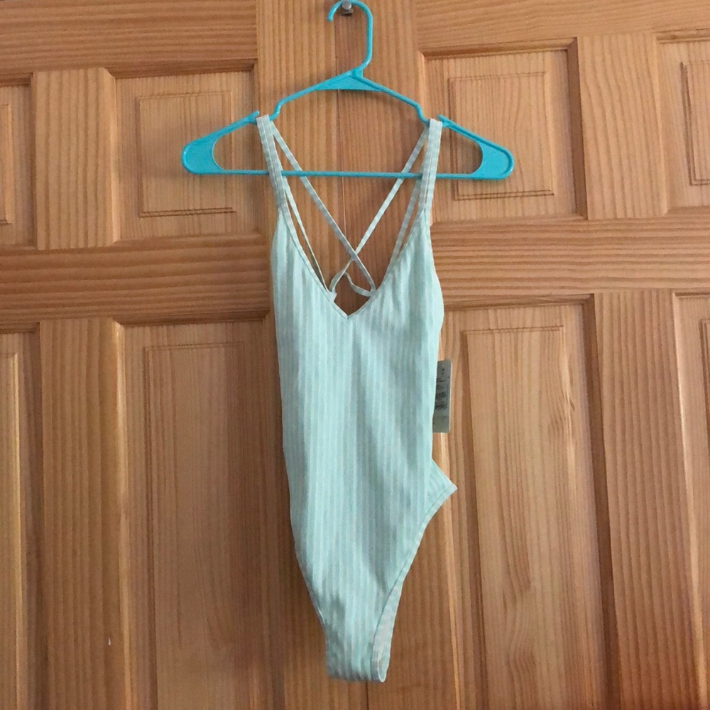 L Space mint and white striped one piece